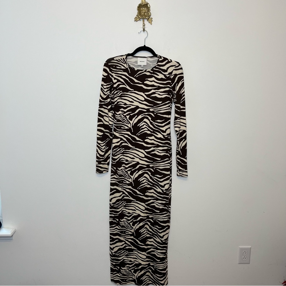 Reformation Brown and Cream Bodycon Maxi Dress